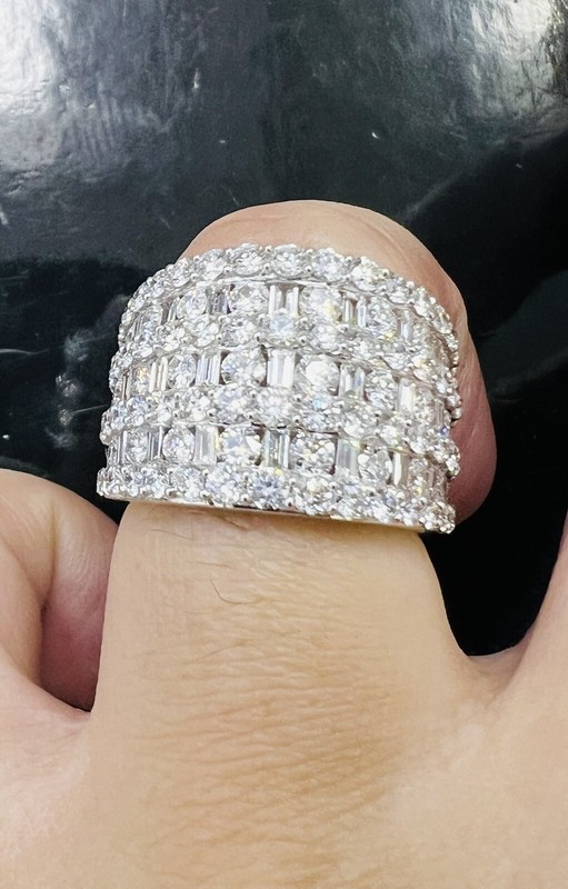 18k Solid White Gold Natural Diamond Cigar Band ring Baguette 4.00 ct  Cocktail