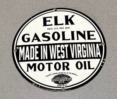 VINTAGE 12  ELK GASOLINE WEST VIRGINIA PORCELAIN SIGN CAR GAS OIL MOTORCYCLE