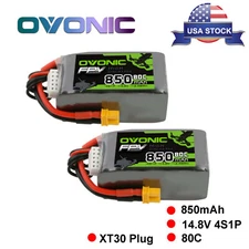 2X OVONIC 4S Lipo Battery 14.8V 850mAh 80C With XT30 Plug For RC Drone FPV Heil