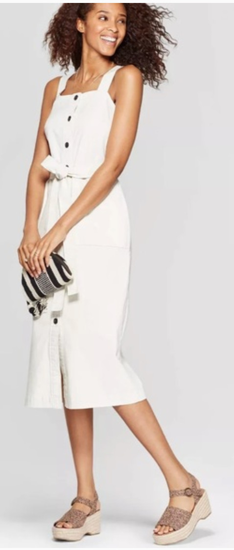 Universal Thread- White Lined Dress-Button Front-… - image 1