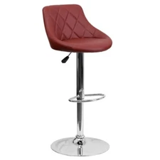 Contemporary Burgundy Vinyl Adjust Height Bucket Seat Barstool with Chrome Base