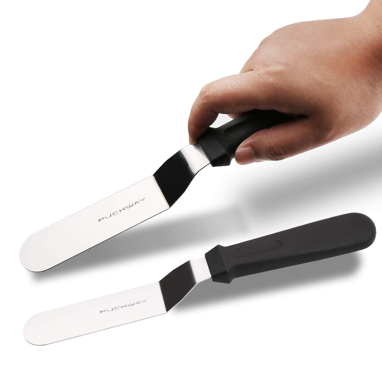 Offset Frosting Cake Knife set of 3 Black 6 8 & 10 Inch Angled Icing Spatula ...