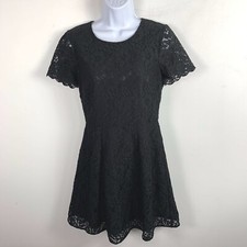 J Crew Womens Dress Sz 2 Black Floral Lace Short Sleeve Knee Length Round Neck 