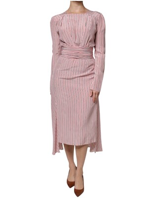 ERMANNO SCERVINO Dress Pink Stripes Silk Long Sleeves Midi IT42/US8/M 2780usd