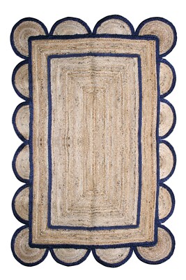 Scalloped Green Natural Jute Carpets Hand Braided Kitchen Runner Rugs ...