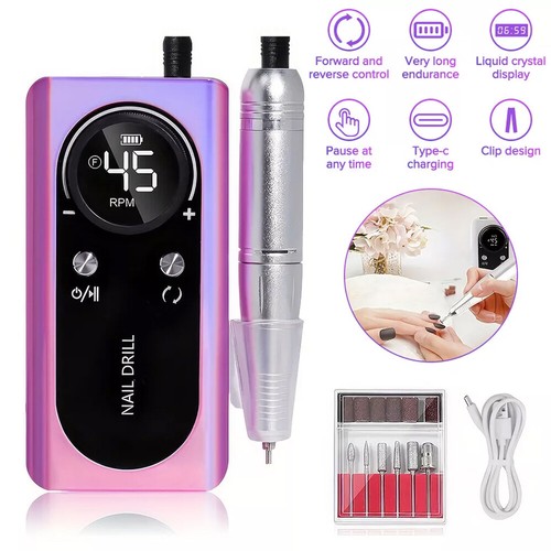 Electric Nail Drill Machine Portable Rechargeable Manicure Pedicure LCD 45000RPM - Picture 3 of 48