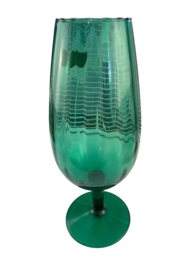 Hand Blown Empoli Italy Optic Emerald Green Glass Vase Compote Pedestal 12” - Picture 4 of 10