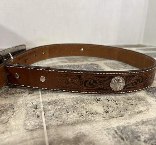 Nocona Belt Size 24” with American Flag Buckle Silver Cross Embellishments God - Picture 4 of 7