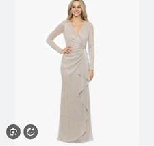NWT Betsy  Adam Women's Metallic Ruffled Gown, Gold/silver, SIZE-8