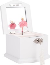 Ballerina 5 inch Wood Musical Jewelry Box, White Velvet Interior, Plays Tune ...