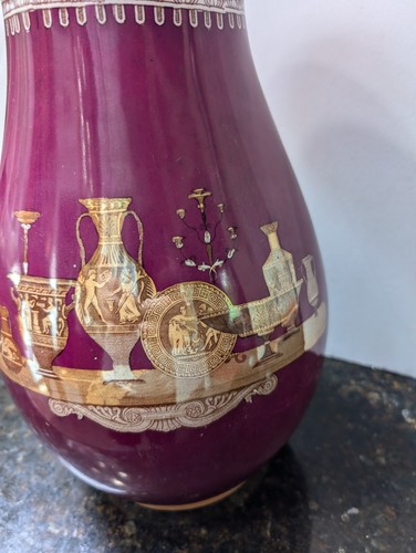 LARGE Antique Victorian Puce China Jug Pitcher Neoclassical Vase - Picture 14 of 24