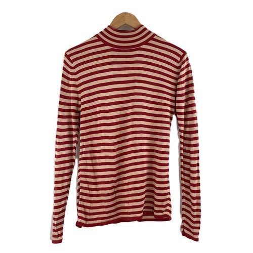 Austin Reed Red & Cream Striped Silk Turtleneck M - Picture 1 of 5