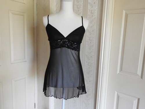 La Senza Black Mesh Sheer Stretchy Babydoll with Adjustable Straps Size L - Picture 2 of 9
