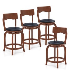 24" Swivel Bar Stools Set of 4 with Rubber Wood Frame Upholstered Seat Footrest