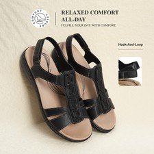 Women Arch Support T-Strap Flat Sandals All Day Comfort Summer Vacation Sandals