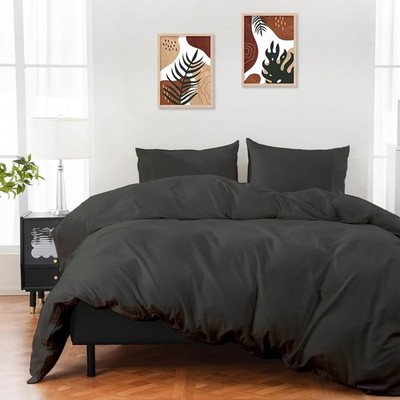 Queen Size Duvet Cover Set, 100% Egyptian Cotton, 3 Piece Bedding Set with Zi...