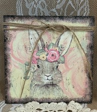 Rustic Primitive Farmhouse Country Easter BUNNY Handcrafted Wood Sign Home Decor