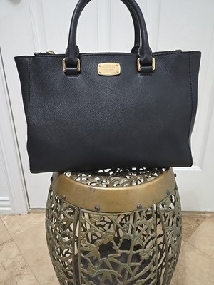 Michael Kors Kellen Black Medium Satchel Bag Leather Please See Photos 