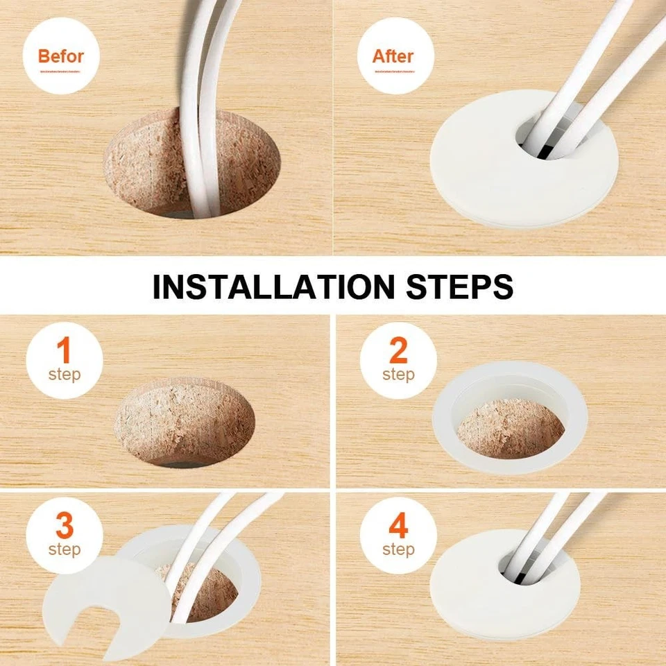 Упаковка из 20 круглых пластиковых настольных люверсов 2 дюйма/50 мм проволока 20 шт. 50 мм / 2 дюйма белый - Изображение 3 из 4