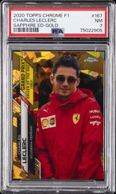 2020 TOPPS CHROME FORMULA 1 SAPPHIRE EDITION GOLD CHARLES LECLERC 17/50 PSA 7