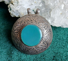 Engraved Sterling Teal Sea Glass Pendant