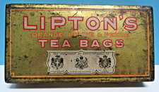 VINTAGE LIPTON'S ORANGE PEKOE & PEKOE TEA BAGS TIN - 1930's/40's