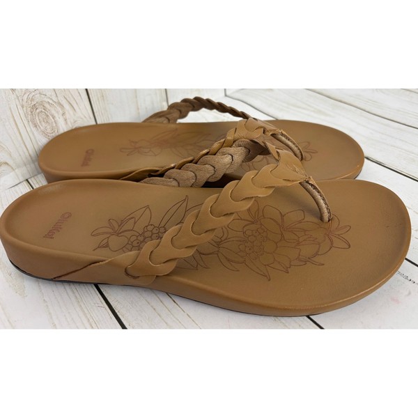 OluKai Hoopion Hau Women Sandals Tapa Sahara Braided Straps Floral Flip Flops 9