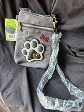 Chala Dog Paw Gray Crossbody Purse RFID Protection Adjustable Strap Pocket NEW