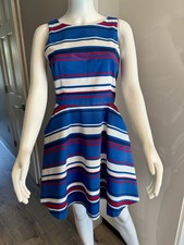 Tommy Hilfiger Blue White Red Striped Sleeveless Fit & Flare Zip Dress 4