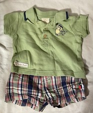Vtg Classic Pooh by Disney Collared Shirt  Plaid Shorts 2pc Set 3 Months
