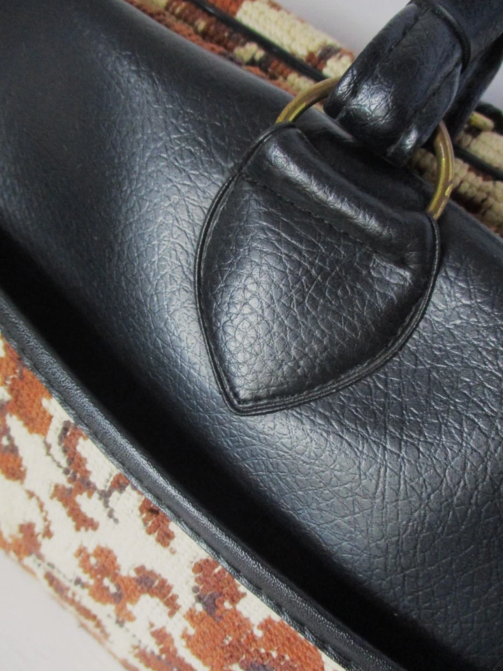 Bolso de mano floral marrón de lona con punta de aguja Bélgica tamaño de alfombra vintage Foto 4 de 4