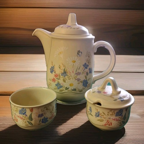 Poole Pottery Springtime Floral Coffee / Tea Pot Sugar Bowl with Lid & Jam Dish - Picture 7 of 10