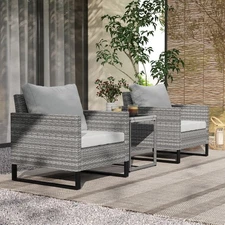 Outsunny 3PCS Patio Furniture Set Wicker Bistro Set with Cushions, Gray