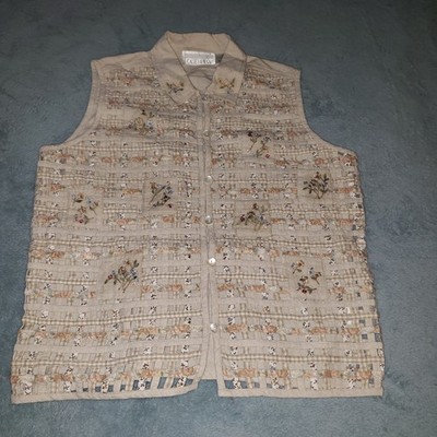 Casey & Max Mesh Patchwork Vest Medium Beige Cotton Linen Grunge Cottagecore 90s