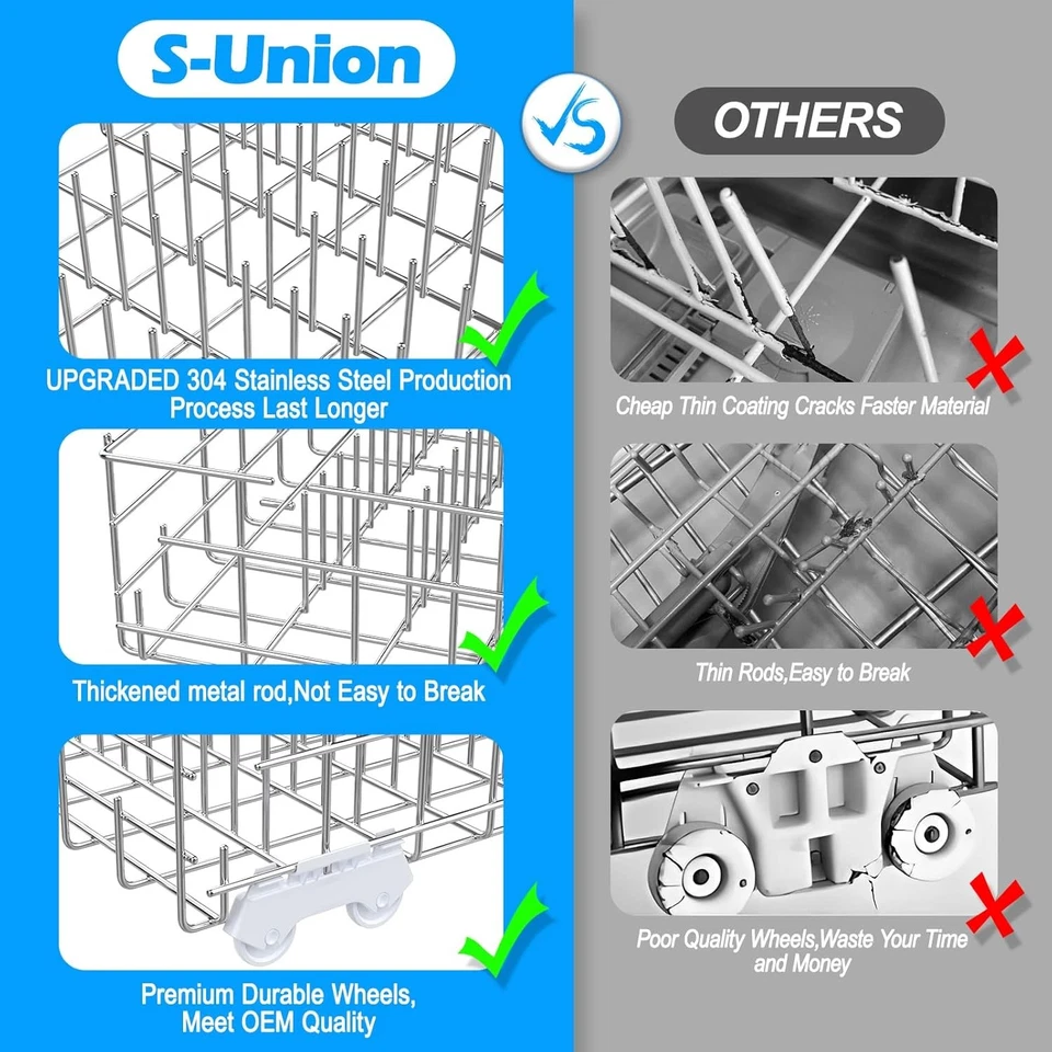 W10311986 W10380384 Dishwasher Lower Dishrack for Whirlpool 304 Stainless Steel - Image 4 of 4