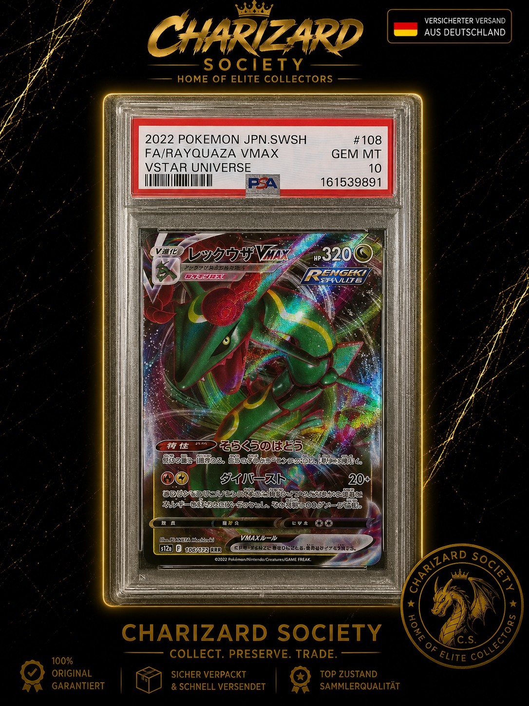 Rayquaza VMAX #108/172 - PSA 10 GEM MT - Japanese - VSTAR Universe