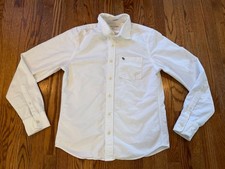 Abercrombie  Fitch men's M white muscle heavy cotton moose logo dress shirt EC
