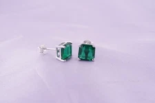 2Ct Asscher Cut Lab Created Green Emerald Stud Earrings 14K White Gold plated