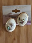 Sea blue Abalone Shell inlay Set Into White Background Designer Earrings New — photo 1