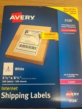 New Avery 5126 Shipping Labels With TrueBlock White 5.5"X8.5" 200 Labels