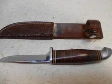 vintage Kinfolks chrome fixed blade bird & trout knife + sheath