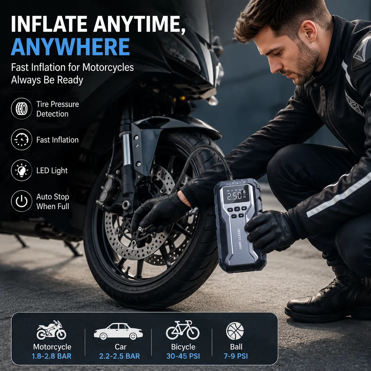 Avviatore Emergenza Auto 12000mAh Compressore Gonfiatore Pneumatici Power Bank foto 6