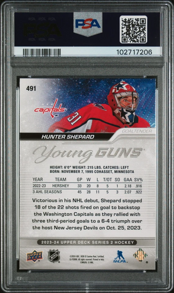 Upper Deck Young Guns Rainbow Speckled Foil PSA 9 Hunter Shepard Capitals - Image 2 of 2