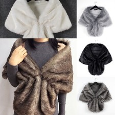 Winter Bridal Wedding Evening Cape Faux Fur Shawl Stole Warm Wrap Soft Scarf