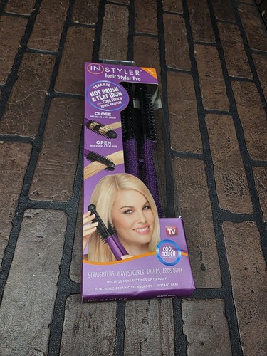 InStyler Ionic Styler Pro Hot Brush and Ceramic Flat Iron, Purple New In Box - Picture 2 of 2