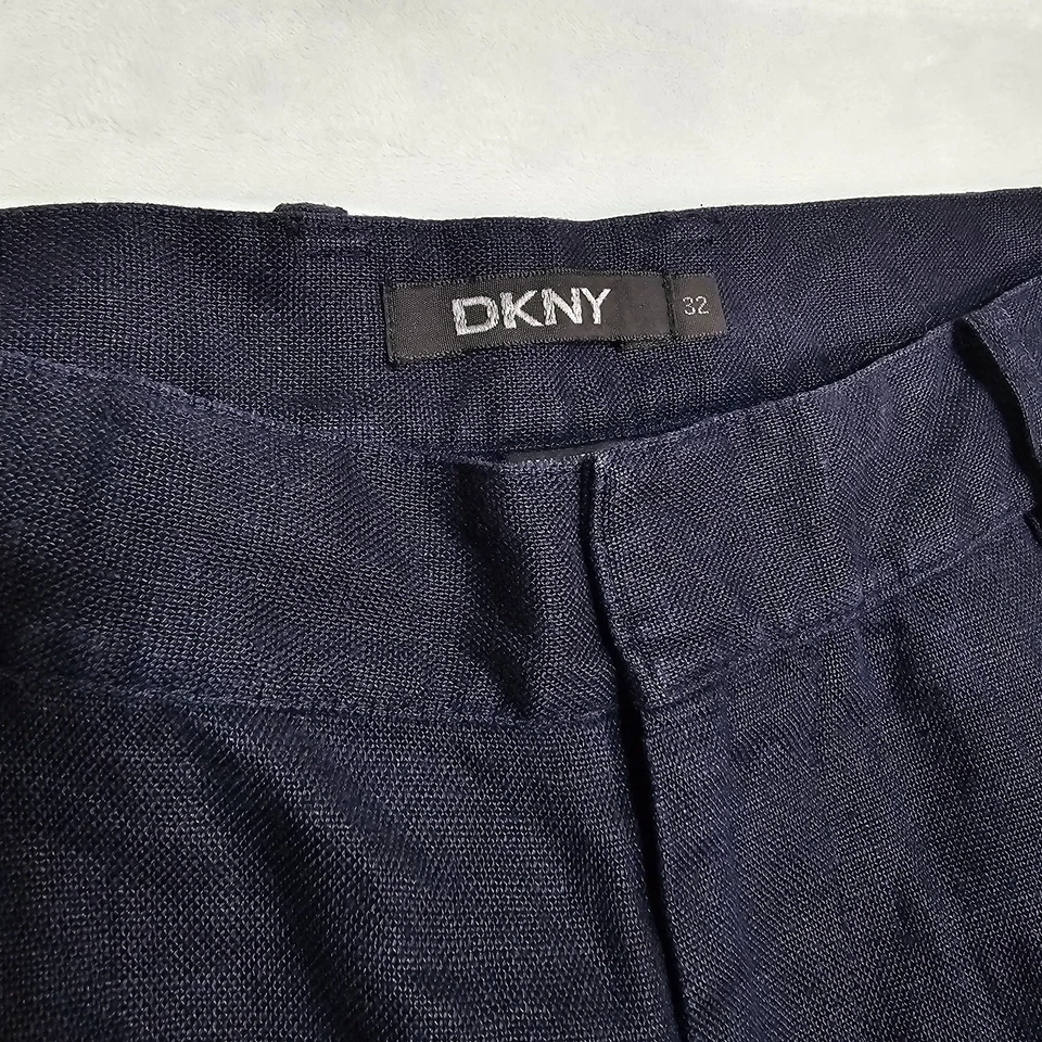 Vtg DKNY 100% Linen Pants Mens 32x29 Navy Blue Trousers Woven Straight Fit - Image 3 of 4