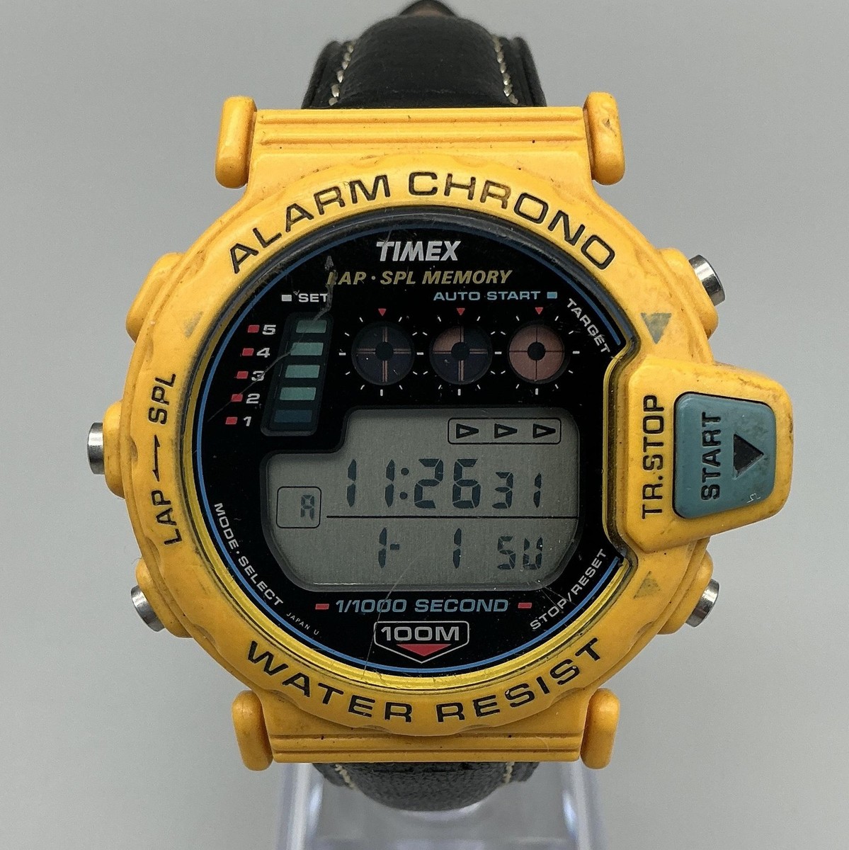 TIMEX カラビナ WATCH 廃盤品 00s Vintage Timex Yamaha Mens Sport Watch 47mm Yellow Alarm Chrono New