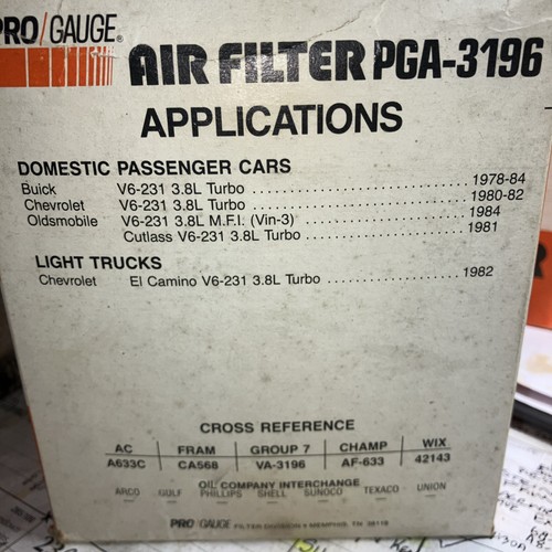 GM . Turbo . NOS Air Filters . PRO/GAUGE PGA-3196. Wix Cross 42143. New In Box . - Bild 4 von 4