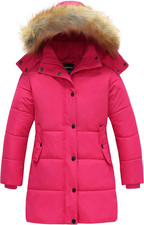 Girl'S Winter Coat Long Puffer Jacket Fleece Parka with Hood Waterproof