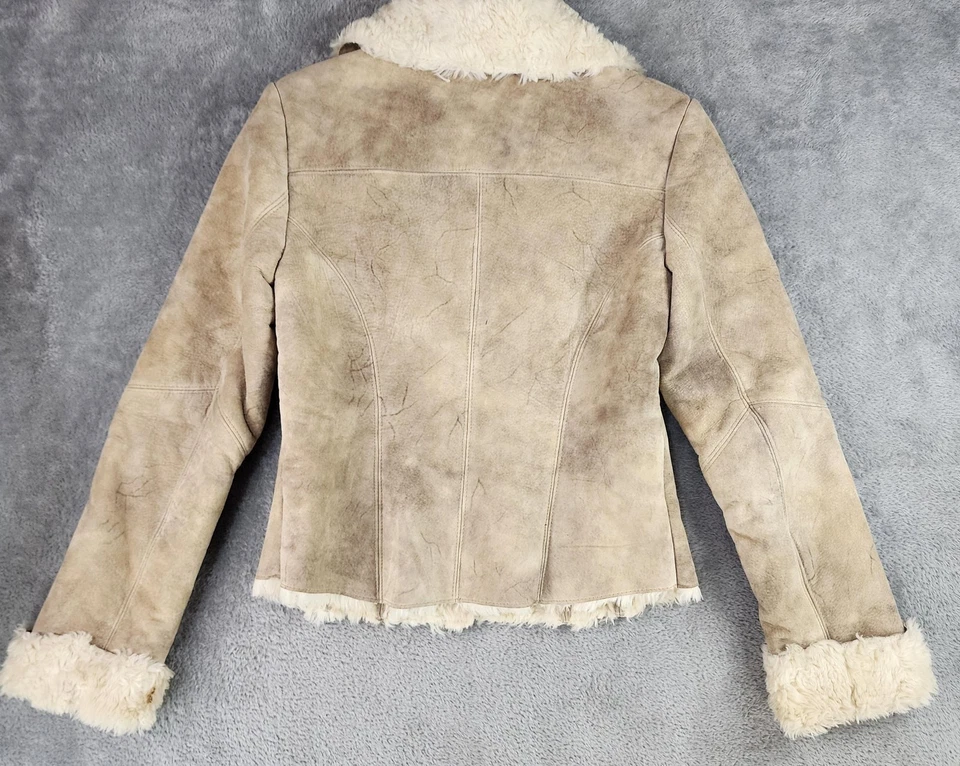 Экспресс куртка женщин маленький бежевый кожаный искусственного стриженный мех с подкладкой воротник манжеты - Изображение 2 из 4